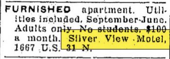 Silver View Beach Motel - Aug 1967 Ad For Apartment